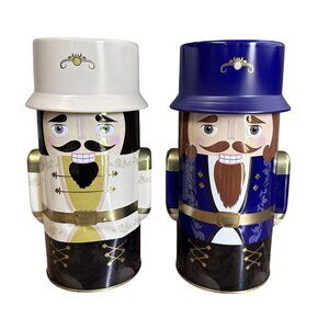 Harry London Christmas Nutcracker Tin Cookie Canisters Two Soldiers With Hats 8"
